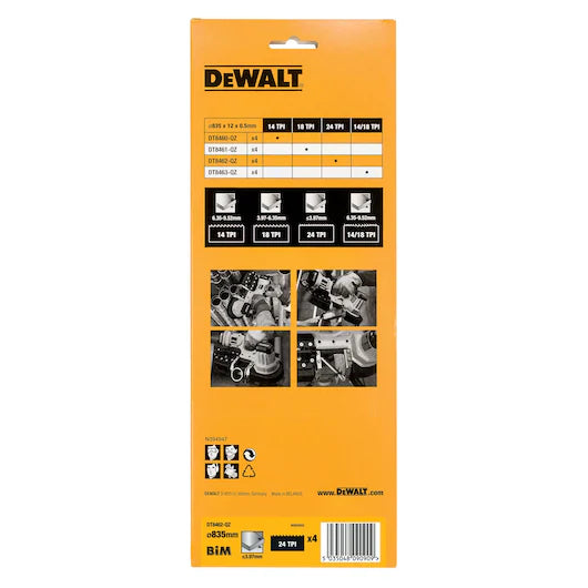Rückseite der Verpackung von Dewalt DT8462 Basndsaegeblaetter
