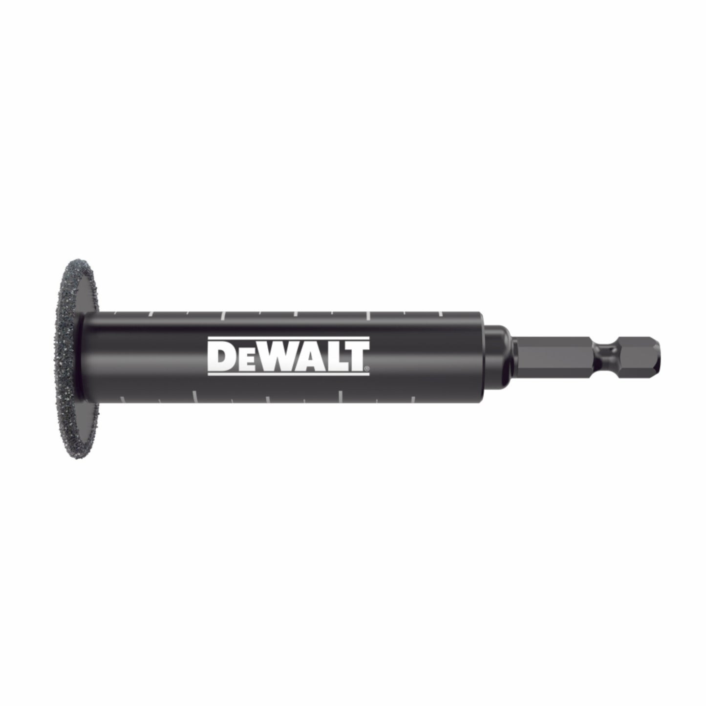 DeWalt Innenrohrschneider für PVC-Rohre, 34mm Durchmesser, für die Verwendung mit Schraubern, 1/4" Aufnahme, seitliche Betrachtung