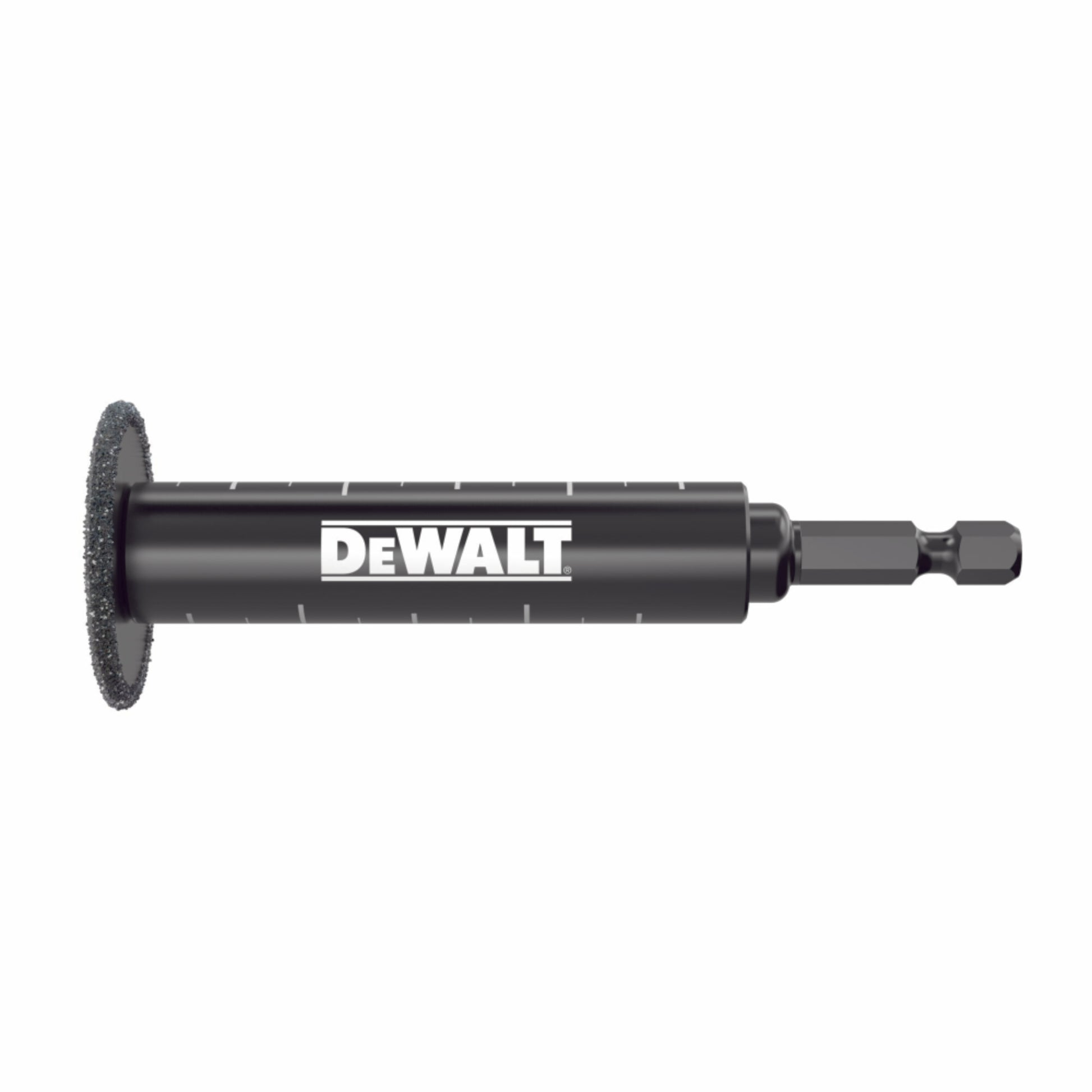 DeWalt Innenrohrschneider für PVC-Rohre, 34mm Durchmesser, für die Verwendung mit Schraubern, 1/4" Aufnahme, seitliche Betrachtung